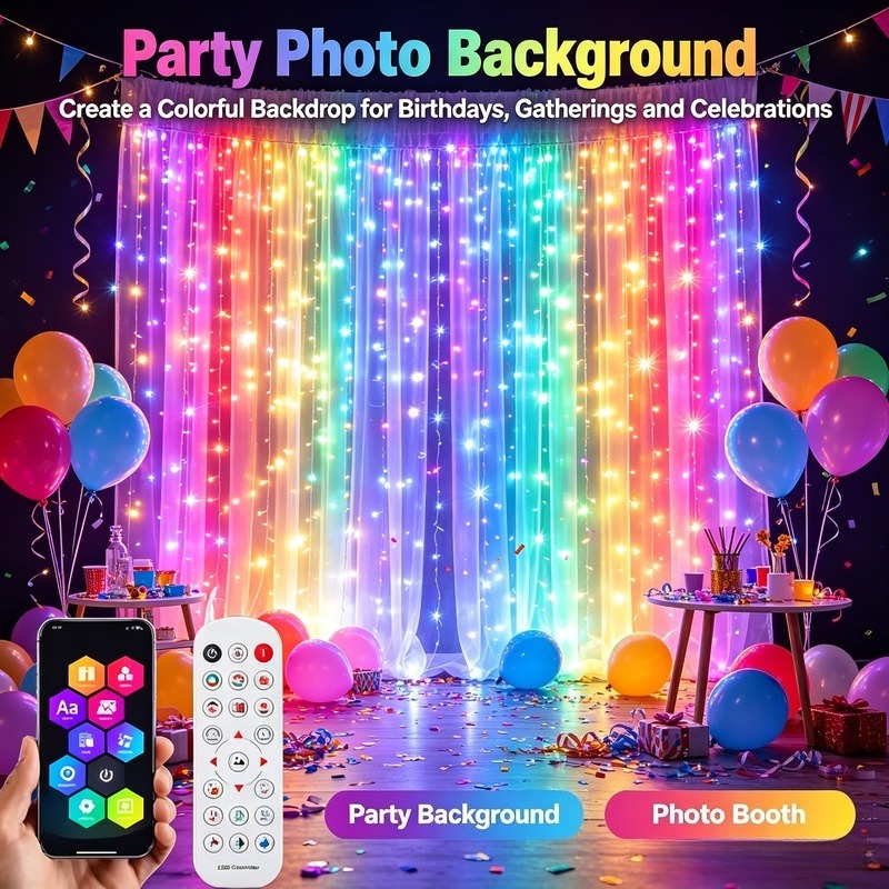 Lighting Christmas Decor - Lampu Tirai LED yang Dikendalikan Aplikasi