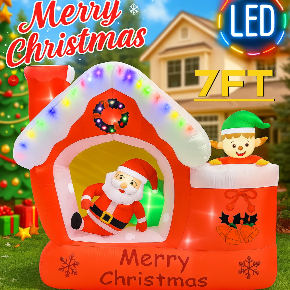 Santa'S Elves Holiday Lighting & Decor Llc - Rumah Peri Santa Claus Tiup Raksasa