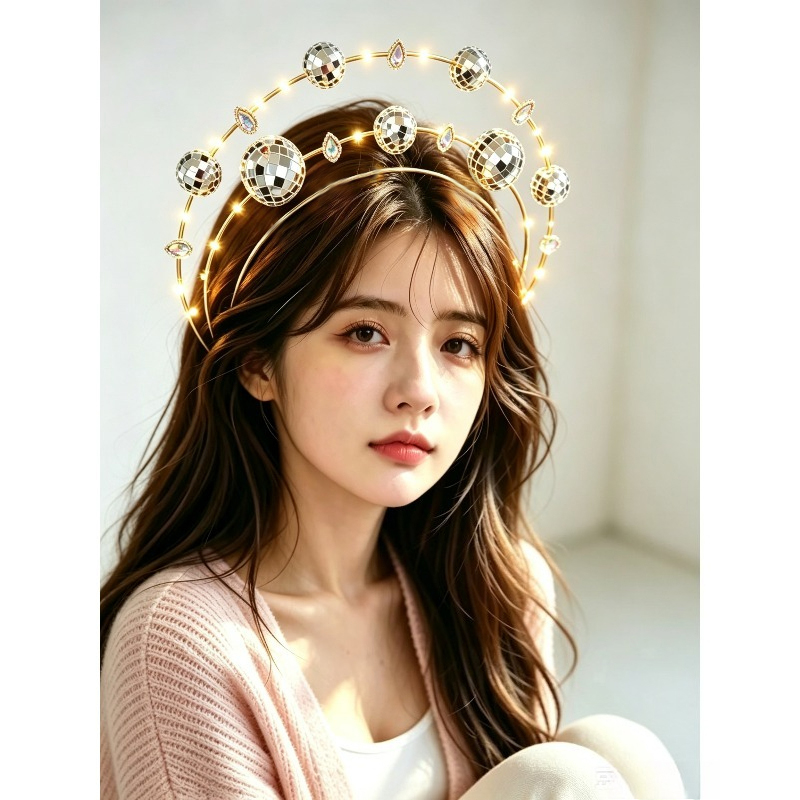 Disco Ball Mirror - Headband Disko Cincin Ganda Perak -