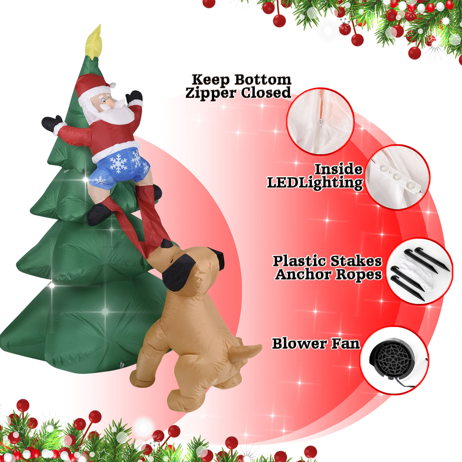 Anjing Tiup Natal dengan Santa - Home Decor Lighting Tree ulasan dan harga