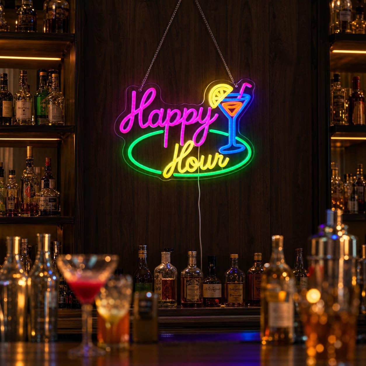 Lampu Neon LED Happy Hour Cock - Decor Lighting Opening Hours ulasan dan harga