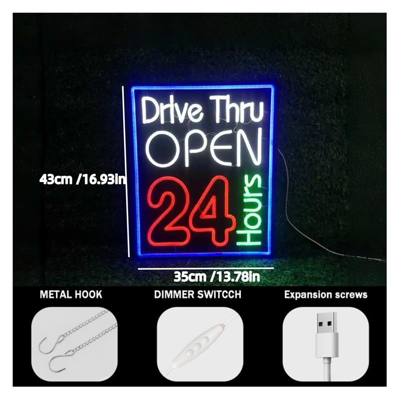 Lampu Neon Drive Thru Terbuka  - Decor Lighting Opening Hours ulasan dan harga